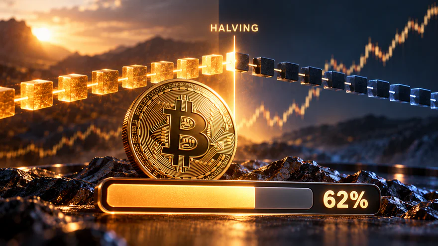 بيتكوين تكمل 62% من فترة النصف الحالية