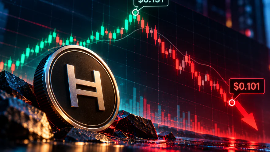 헤데라 가격이 $0.101로 하락, 최고점 $0.131에서 조정