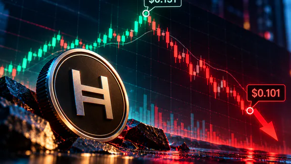 헤데라 가격이 $0.101로 하락, 최고점 $0.131에서 조정